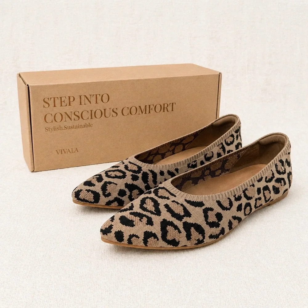 VIVAIA Aria 5º Pointed-Toe Knit Flats Dark Leopard | EU 40.5 / US 9-9.5